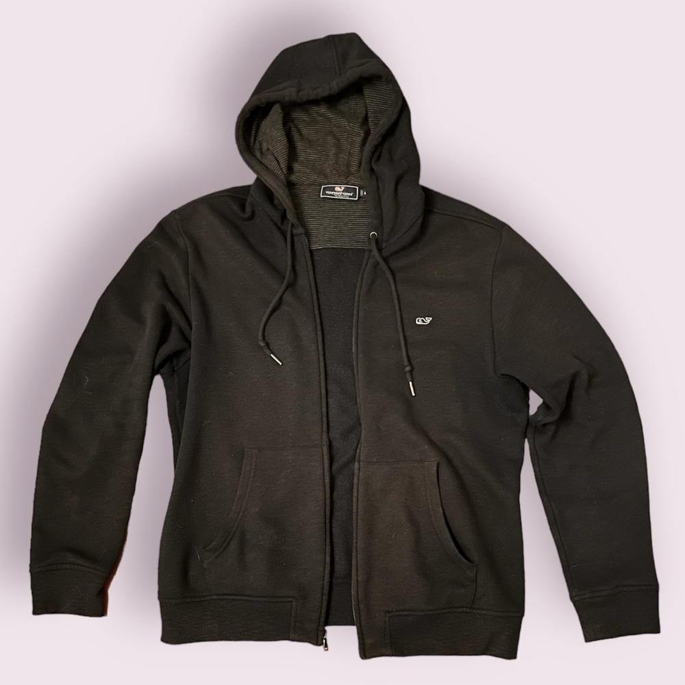 Vineyard Vines Black Zip Up Hoodie Jacket - Black - Medium